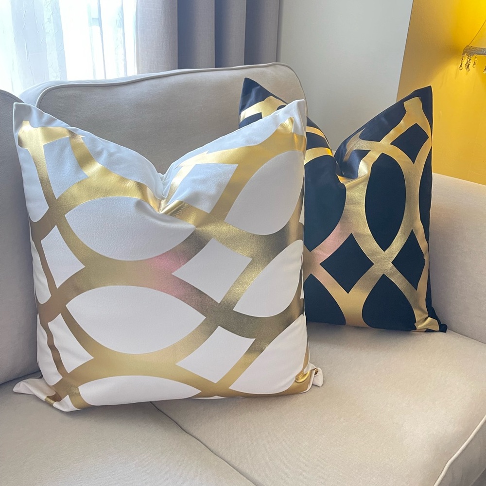 Two Luxury velvet  pillow grey,white, black with foil gold print Cover - Picture 7 of 17